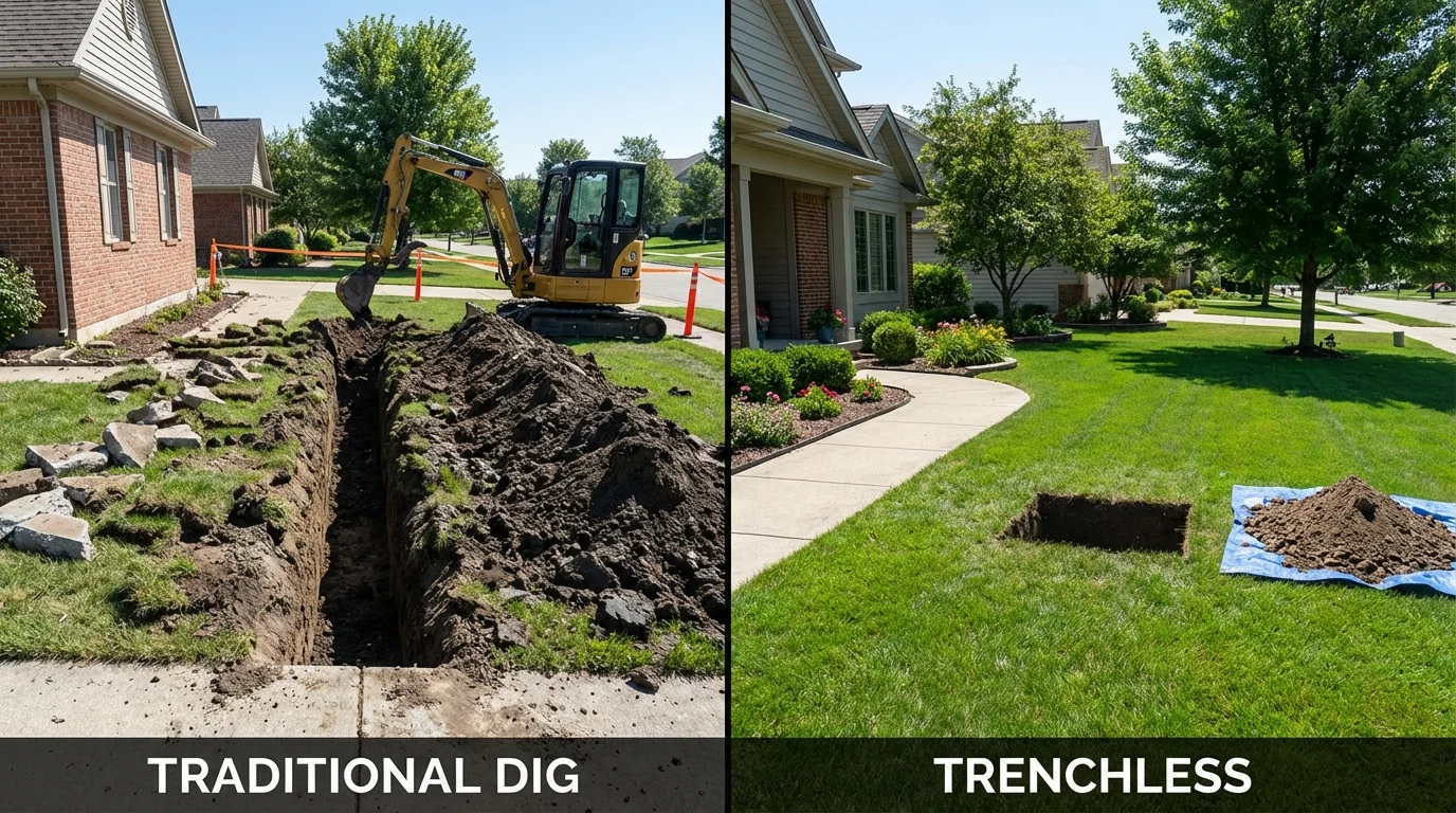 Trenchless sewer repair with minimal yard damage versus traditional excavation in Pharr, TX